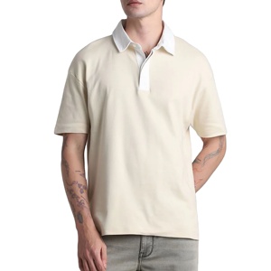 T-shirt Polo Personnalisé en Coton 100% de Haute Qualité, Coupe Boxy, pour Homme, Manches Courtes Thermiques, Style Rugby, avec Politique de Retour Facile - Product Image 1