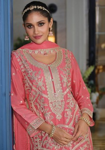 Soie de Chinon lourd de conception moderne de qualité d'exportation indienne avec la fabrication de costume de Salwar de broderie de l'Inde - Product Image 2