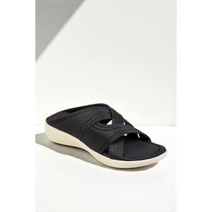 Diapositivas casuales negras Evergreen, antideslizantes, transpirables, ligeras, de cuero genuino, PU/masaje de goma, diseño impreso, modelo 450 BK - Product Image 3