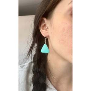 Navajo Handmade Kingman Turquoise Sterling <b>Silver</b> Geometric Drop <b>Dangle</b> <b>Earrings</b> - Product Image 2