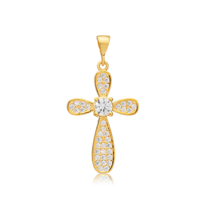 Pendentif à breloque en forme de croix en argent sterling 925 avec placage à l'or Bijoux religieux chrétiens à la mode - Product Image 6