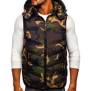 Prendas de abrigo para hombre con cuello levantado, chaleco acolchado para hombre, chaleco acolchado sin mangas con cierre de cremallera, chaleco acolchado de Color sólido, tela cálida de invierno OEM - Product Image 1