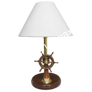 Lampe de télégraphe en laiton dans l'article nautique nouveauté en gros lampe de bureau et de table Base en bois affichage blanc tissu abat-jour lampes Hotsale - Product Image 5
