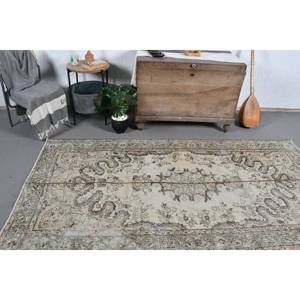 Alfombra turca de área grande Vintage, diseño clásico de retales Beige verde, 4 pies, 11 pulgadas x 8 pies, 2 pulgadas, látex de lana rectangular para pasillos - Product Image 3