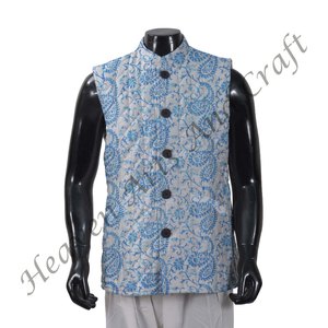 Chaqueta de algodón acolchada corta y cálida para hombre de otoño, tela hecha a mano, bloque impreso, tejido transpirable - Product Image 6