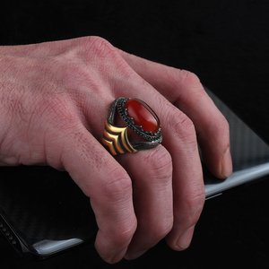 Turkish Style Vintage 925 Sterling Made Ottoman Style Men's <b>Ring</b>. Rhodium and Gold, Bi-color Plating - Product Image 2