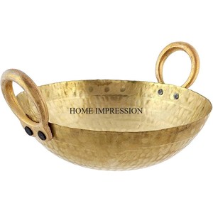 Zware Metalen Hoogwaardige Vergulde Gehamerde Textuur Ronde Vorm Keukengerei Kookgerei Kadhai Set Met Potdeksel En Handgrepen - Product Image 5