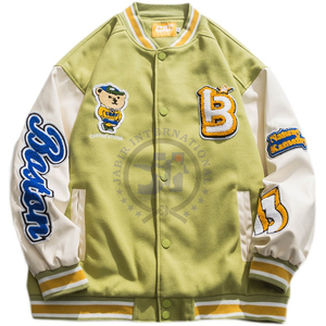 Chaqueta Varsity Letterman con cuello levantado para hombre, chaqueta fina personalizada de cuero para invierno con parche bordado, venta al por mayor - Product Image 1