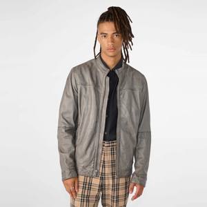 Chaqueta de cuero gris genuino para hombre Cuero de grano completo de alta calidad con aspecto vintage Ideal para moda urbana y aventuras al aire libre - Product Image 4