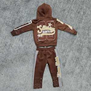 Conjunto de Sudadera con Capucha y Pantalones Deportivos Acampanados con Lavado Ácido Personalizado para Hombre, Ropa Deportiva Vintage de Calle, Sudadera con Capucha y Cremallera de Peso Pesado - Product Image 6