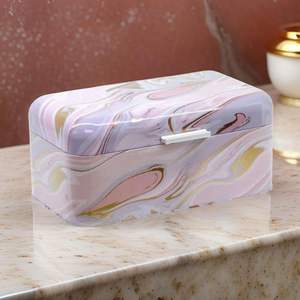 9L Rectangular Bread <b>Box</b> with <b>Hinged</b> Lid 209 x 365 x 120 mm Pink and Gold Marble Texture Food Storage & Container - Product Image 5