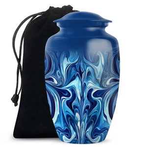 โกศบรรจุอัฐิสำหรับผู้ใหญ่ ทำจากทองเหลือง/อะลูมิเนียม  ตกแต่งด้วยสติกเกอร์เคลือบเงา  ลายหินอ่อนสีน้ำเงินสวยงาม - Product Image 4