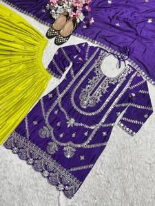 Seda de fantasía pesada pura con trabajo de secuencia de codificación de bordado pesado con Vestido de manga de bordado completo traje vestido de fiesta - Product Image 3