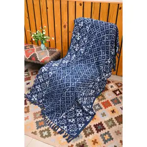 Ấn độ handmade ném chăn trải giường với tua tay-loomed khối in bông sofa ném cho trên toàn thế giới cung cấp
