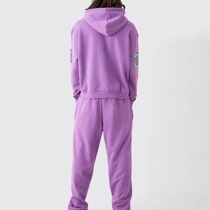 High Quality 100% Cotton Breathable Solid Eco-Friendly Streetwear Men's Sport <b>Suit</b> Customizable Gym Jogger Set <b>Purple</b> Hooded - Product Image 2