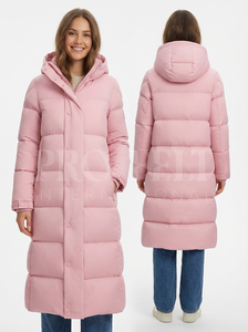 Light Weight Custom Embroidery Brand Name High Quality Down Puffer Coats Quilted Warm Winter Jacket Elastic Waistband Long Coats - Product Image 4