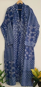 Handmade Blue Indigo Kantha <b>Robe</b> 100% Cotton Bath Kimono Indian Traditional for Spring Summer Wholesale Supply - Product Image 2