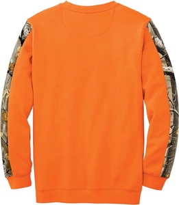 Men's Orange Fleece Crew Neck <b>Pullover</b> Sweatshirt With Camouflage Deer Applique Design Regular Fit Autumn Casual Wear - Product Image 2