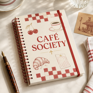 สมุดบันทึกแบบสันห่วง LABON Custom A5 Cafe Society Parisian ลายเส้นสีแดง ภาพประกอบศิลปะ ขอบลายตาราง พร้อมสายรัดยางยืด ของขวัญ - Product Image 1