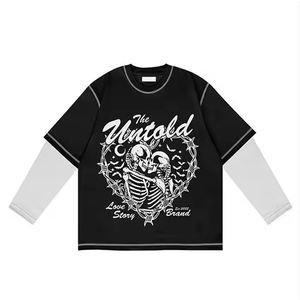 Mangas de doble capa Open Stich DTF Impresión personalizada Alta calidad Heavy Gsm 280 Algodón Verano Ropa de calle para hombres Moda - Product Image 3