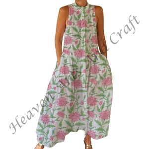 Combinaison décontractée d'été 100% coton, imprimé floral à la main, tissage doux avec fermeture éclair pour le printemps/été, adultes BPJS058 - Product Image 5