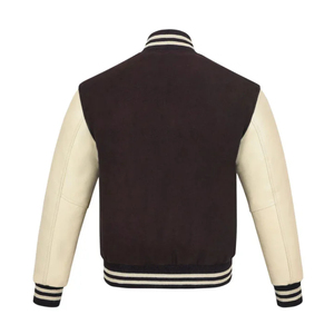 Chaqueta Varsity de béisbol vintage para hombre, 100% lana en el cuerpo, mangas de cuero, estilo Letterman. - Product Image 3