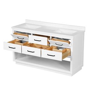 Lavabo moderne blanc <span class=keywords><strong>de</strong></span> 60 pouces avec <span class=keywords><strong>miroir</strong></span>, meuble pour <span class=keywords><strong>salle</strong></span> <span class=keywords><strong>de</strong></span> bain à double vasque avec comptoir en marbre, armoire murale en bois MDF - Product Image 5