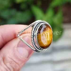 925 Sterling Silver Tiger Eye <b>Ring</b> Handmade <b>Statement</b> Promise Jewelry Natural Oval Gemstone Licensed Private June Birthstone - Product Image 2