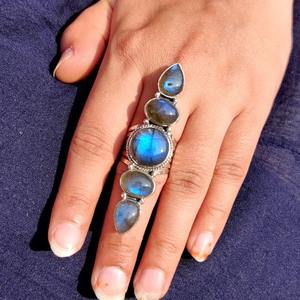 <b>Labradorite</b> Gemstone Pear Cut Ring 925 Sterling Silver Handmade <b>Jewelry</b> All Size Statement Gift for her - Product Image 4