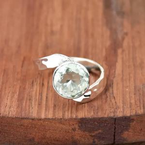 Anillo de amatista Plata de Ley 925 Piedra redonda Martillado Anillo bohemio Regalo para ella - Product Image 3