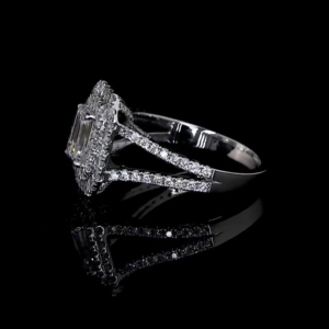 Women's 18KWhite Gold Emerald Diamond <b>Ring</b> With Halo And <b>Split</b> Band IGI Certified Classic Style Engagement <b>Ring</b> Everyday Wear - Product Image 3