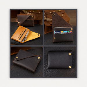 Portefeuille en cuir fait main BEARKY, minimaliste, sans couture, porte-cartes unisexe, cuir véritable, rabat à bouton pression, vintage, fin - Product Image 3