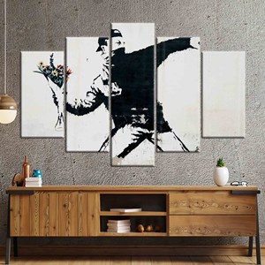 Elegante Póster de Graffiti Anarchy, Lienzo Impreso con Arte de Banksy Flower Bomber, Mix de 5 Piezas: Enrollado en Lienzo - Product Image 1