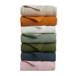 เตียงโซฟากลางแจ้งทันสมัยผ้าห่มแต่งพู่ลายขวางตกแต่งด้วยวาฟเฟิลผ้า100% วาฟเฟิลสำหรับฤดูร้อน - Product Image 6