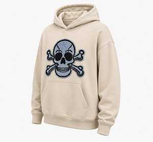 เสื้อฮู้ดดี้ปักลายหัวกะโหลกสไตล์วินเทจแบบโอเวอร์ไซส์ สีครีม - Product Image 4