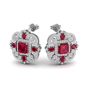 Pendientes de Oro Sólido de 14K con Diamantes y Cierre de Rosca, Corte Esmeralda, 5.04 Quilates, Piedra Preciosa de Rubí, Venta Directa de Fábrica REYES - Product Image 4