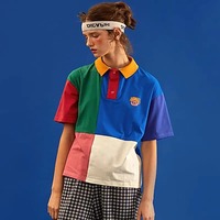 Kaus Polo katun kerah berdiri kustom kaus Polo bordir 3D musim panas 2025 untuk wanita kemeja lengan pendek baru wanita