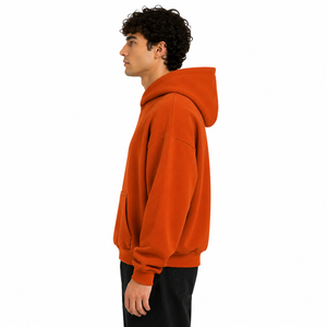100% Made Italy ODM Oversized <b>Hoody</b> for Men Ultra-Comfortable Polycotton <b>Orange</b> Winter Season Pocket Design Anti-shrink - Product Image 3