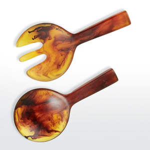 Ensemble de couverts en résine de conception récente, pinces à salade en résine, ustensiles de cuisine, outils à salade pour la maison, l'hôtel, le restaurant, cuillère et fourchette en résine ambrée - Product Image 1