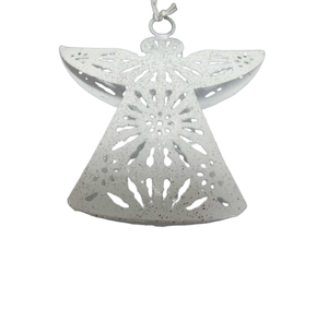 <b>Hanging</b> Decorative Standard Size Metal Iron Angel <b>Hanging</b> <b>Ornament</b> Silver W/Gliter Powder Coated Finished Customized - Product Image 2