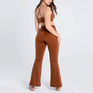 Nuevo Conjunto Deportivo de 2 Piezas para Mujer, Top Corto Sin Mangas Ajustado, Pantalones de Yoga Acampanados, Estilo Casual, Lona Sólida para Ejercicio al Aire Libre - Product Image 2