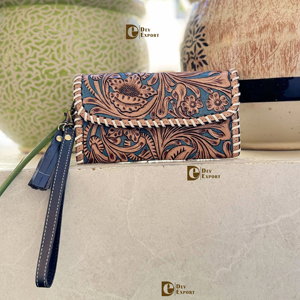 Cartera de Cuero Vaquero con Diseño Occidental, Tallada a Mano, Multiusos, con Cierre de Broche para Mujer, 2025 - Product Image 1