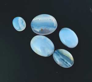 Lot de pierres précieuses d'agate en dentelle bleue naturelle, cabochon ovale de 5 pièces, pierres lâches - Product Image 2