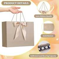 Juego de Bolsas de Regalo Color Dorado Champán, Bolsa de Papel para Compras con Papel de Seda y Tarjeta de Felicitación para Bodas y Comercios