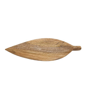 Ensemble de 3 plats en forme de feuille de mangue couleur naturelle plateau en bois d'acacia de taille moyenne pour servir la cuisine et la vaisselle de table - Product Image 1