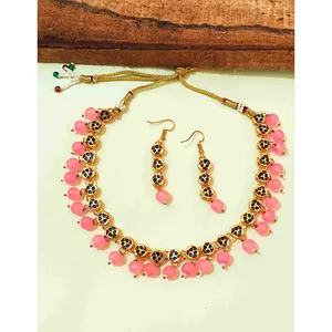 24K Gold Plated Luxury Stainless Steel Choker Necklace Set with <b>Pink</b> Stone-for Parties and Bridal/Fine Jewelry - Product Image 3