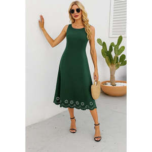 Vestido midi de crepé importado con estampado floral cortado a láser sin mangas para mujer, 34055 - Product Image 4