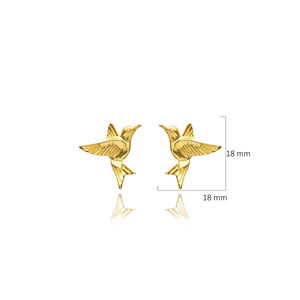 Venta al por mayor Hecho en Turquía Diseño de forma de pájaro liso Vintage 925 Plata de Ley 22K Pendientes de botón de oro - Product Image 2