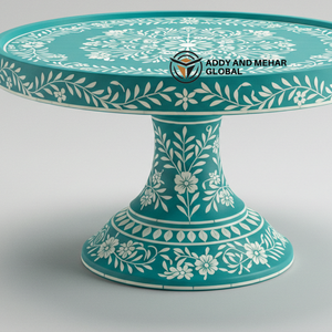 ฐานวางเค้กทรงกลม ดีไซน์หรูหรา สำหรับโอกาสพิเศษ ผลิตจากงานฝีมือประณีต ลายบลูโบนอินเลย์ เป็นมิตรต่อสิ่งแวดล้อม ไม่ติดกระทะ ล้างในเครื่องล้างจานได้ - Product Image 4