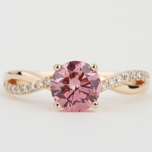 Tige torsadée personnalité 14K véritable or jaune rose vif couleur ronde coupe laboratoire cultivé diamant géométrique bague bijoux - Product Image 1